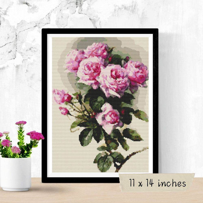 Roses and Bumblebees Cross Stitch Pattern