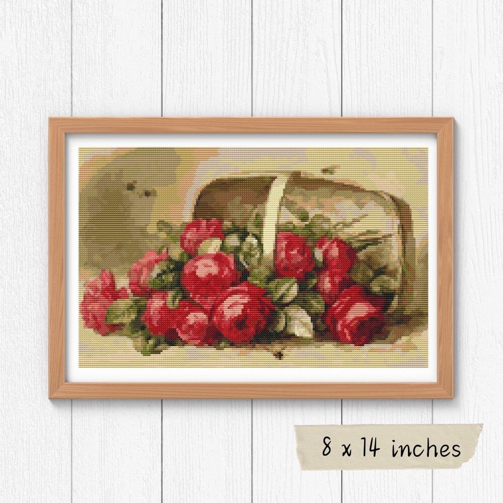 Basket of Roses Cross Stitch Pattern