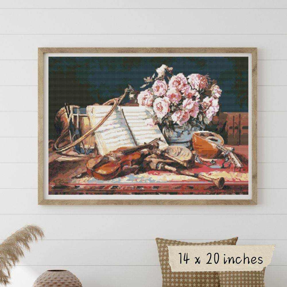 Musical Still Life Cross Stitch Pattern by Charles Antoine Loyeux