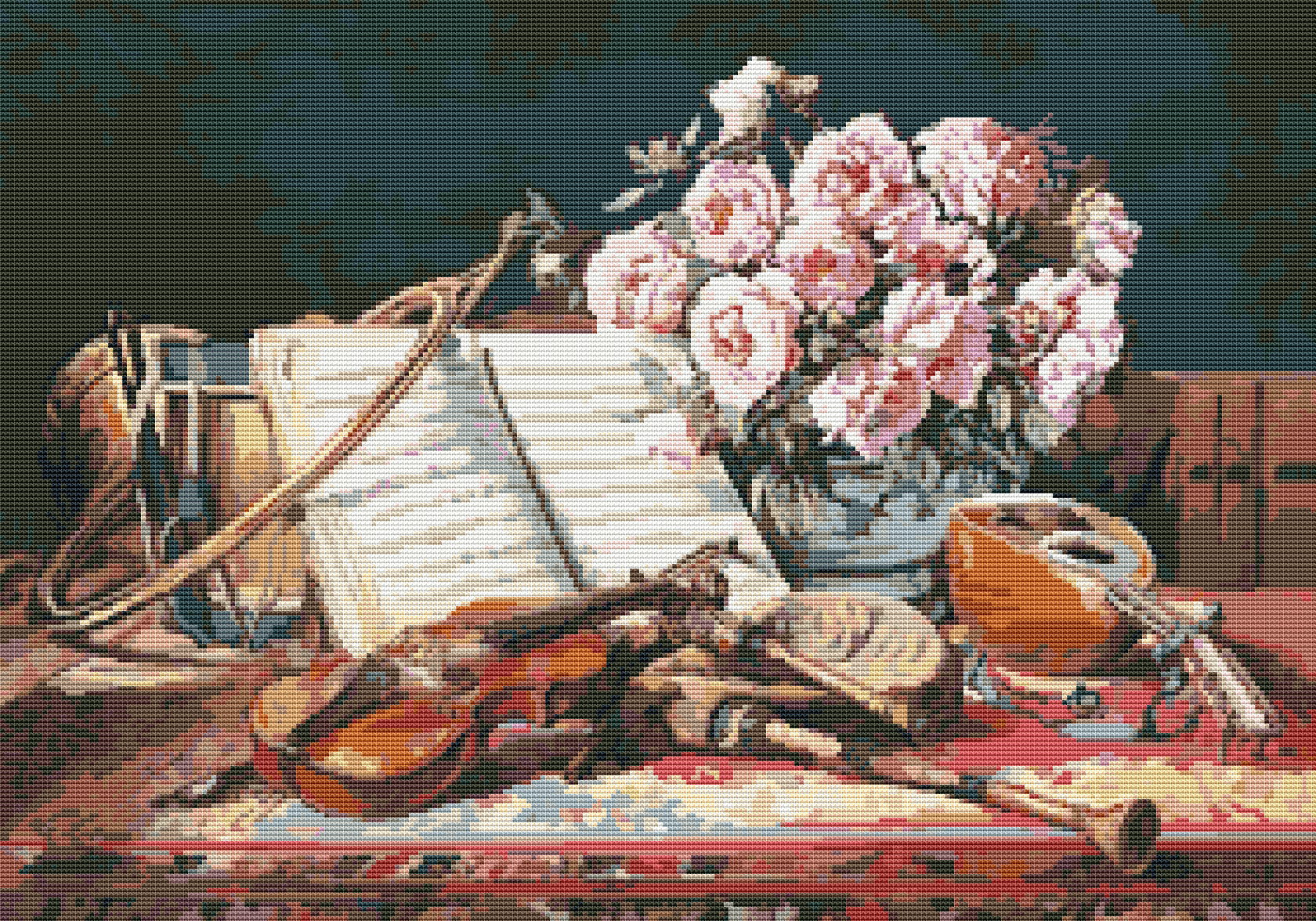 Musical Still Life Cross Stitch Pattern by Charles Antoine Loyeux