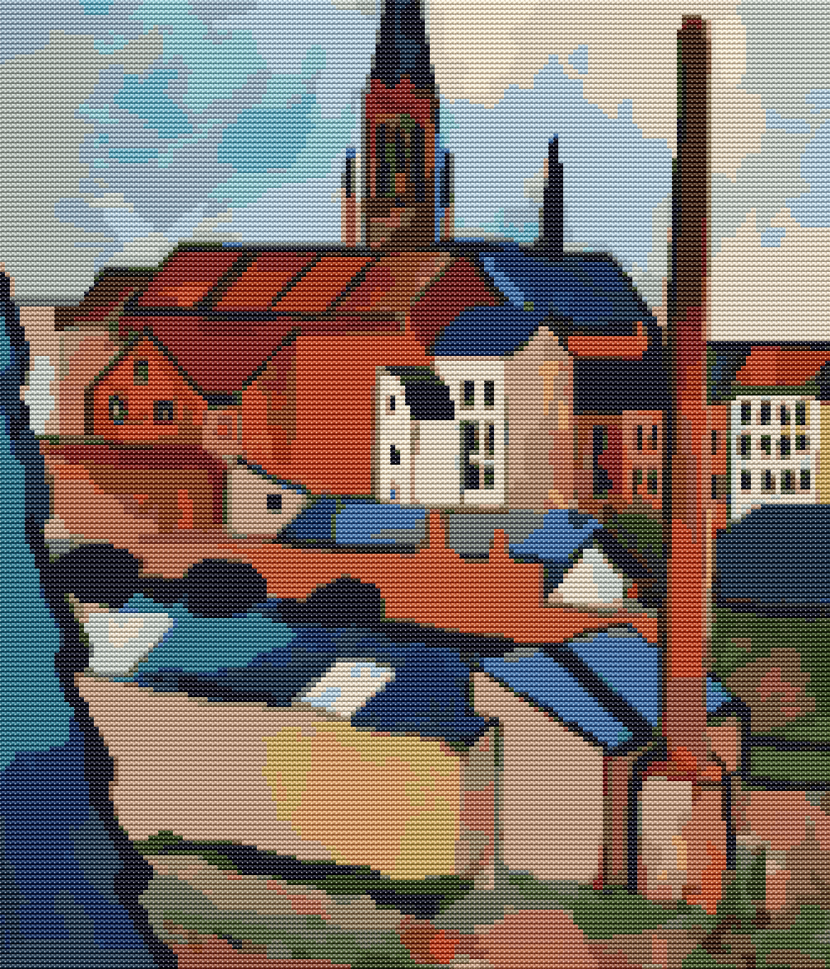 St. Mary's with Houses and Chimney Cross Stitch Kit | August Macke