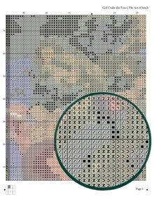 Girl Under the Trees Cross Stitch Pattern