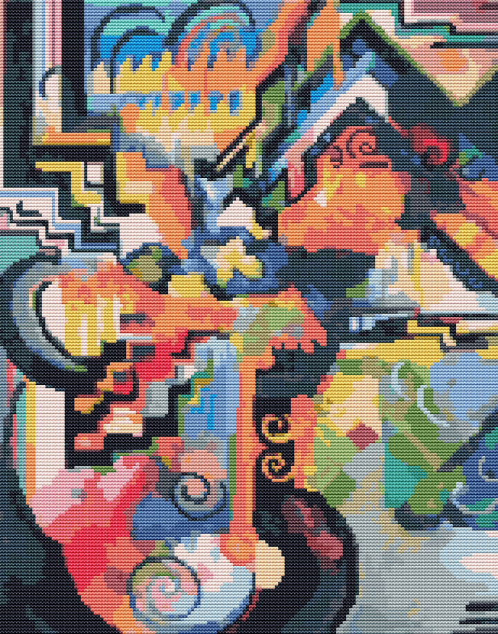 Colored Composition Homage to Johann Sebastian Bach Cross Stitch Kit - Premium Cross Stitch Kit - August Macke
