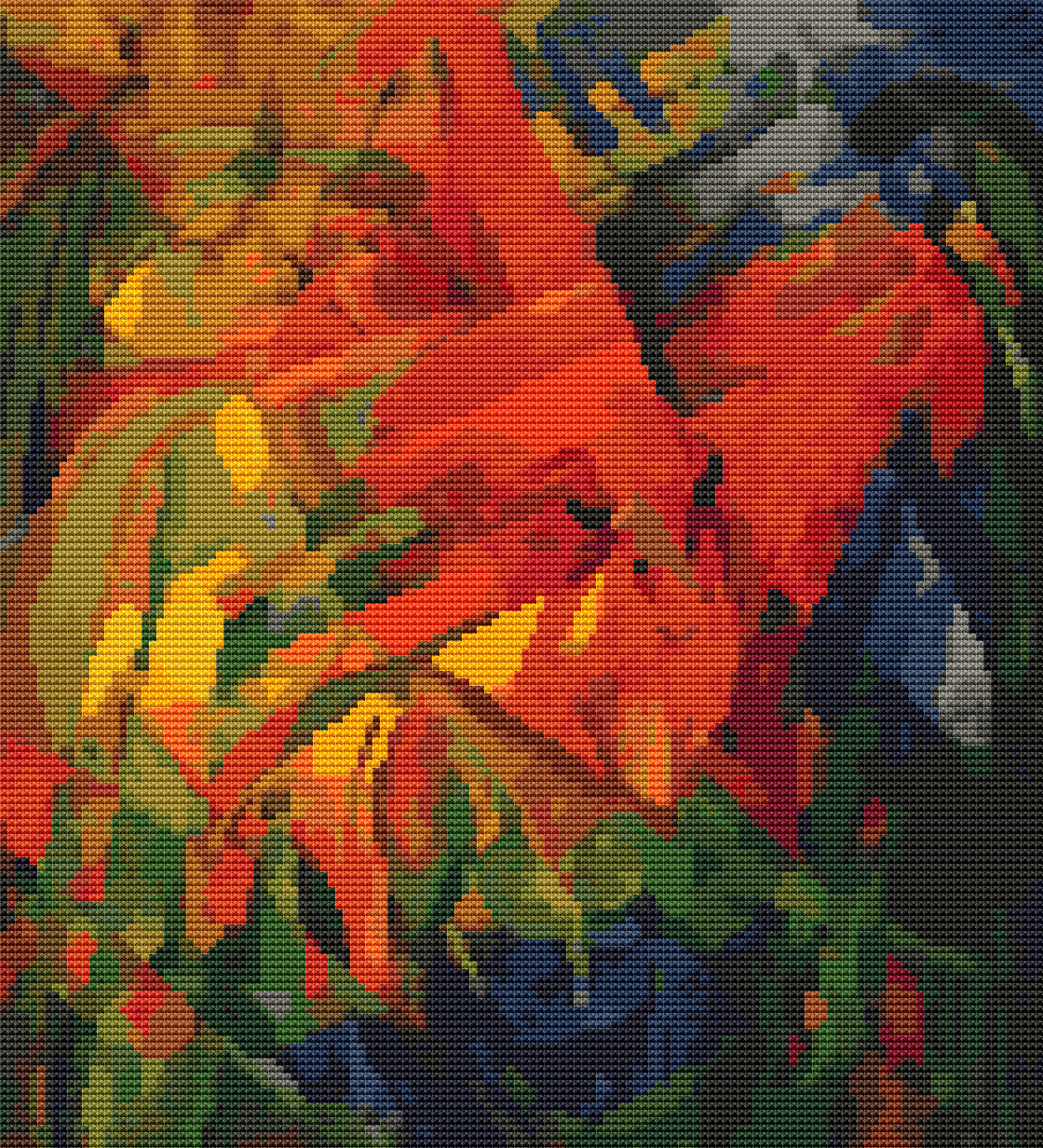 Animals in a Landscape Cross Stitch Pattern by Franz Marc