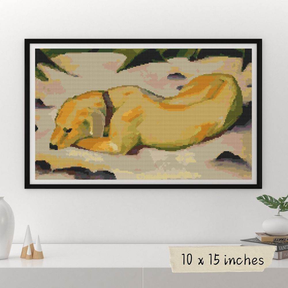 Dog Lying in the Snow Cross Stitch Pattern by Franz Marc