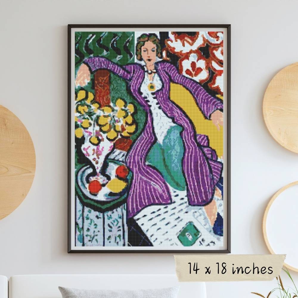 Woman in a Purple Coat Cross Stitch Pattern