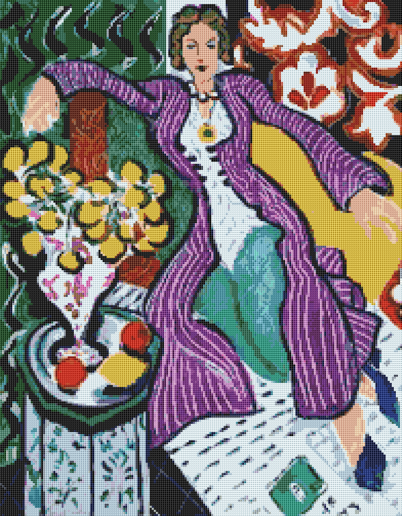 Woman in a Purple Coat Cross Stitch Pattern