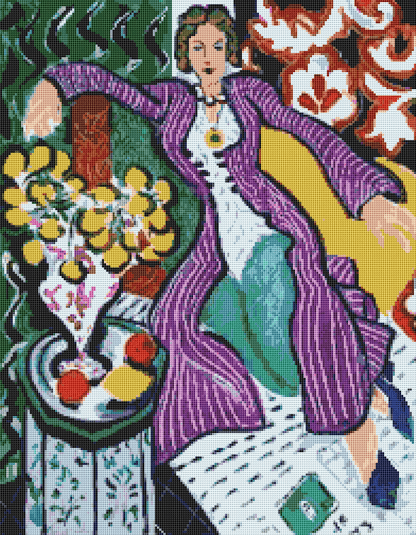 Woman in a Purple Coat Cross Stitch Pattern