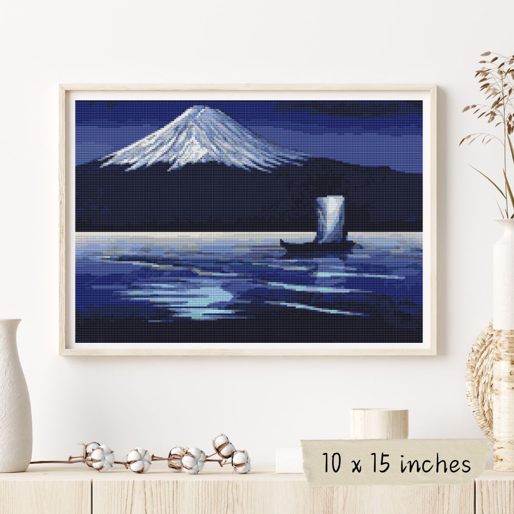 Moonlight on Mount Fuji Cross Stitch Pattern | Lilian May Miller