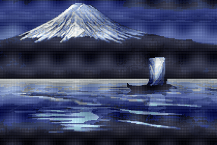 Moonlight on Mount Fuji Cross Stitch Pattern by Lilian May Miller