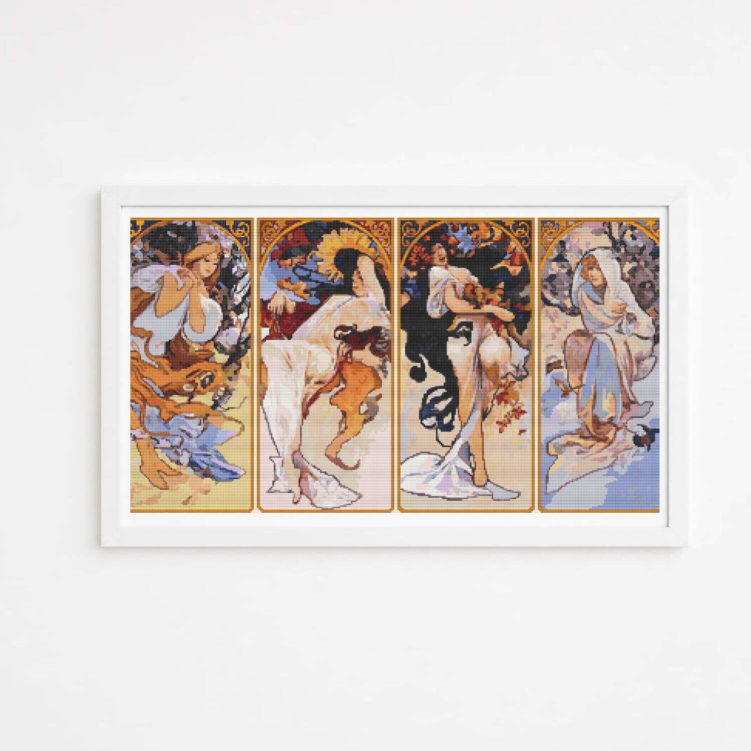 Kit De Broderie Point De Croix Alphonse Mucha - 40x50 Cm, 11CT - Idéal Pour Débutants, Avec Fils DMC Et Outils Inclus