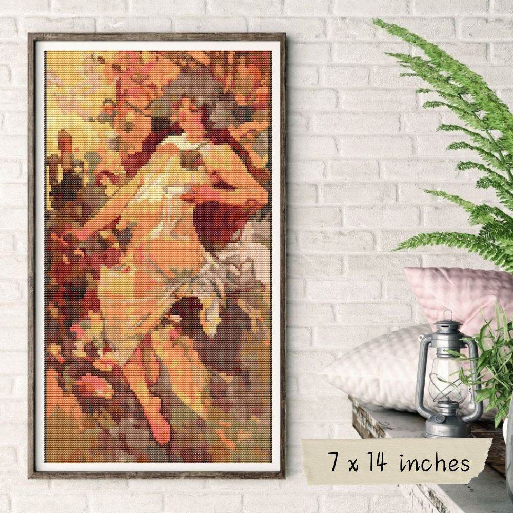 Autumn Cross Stitch Pattern by Alphonse Mucha
