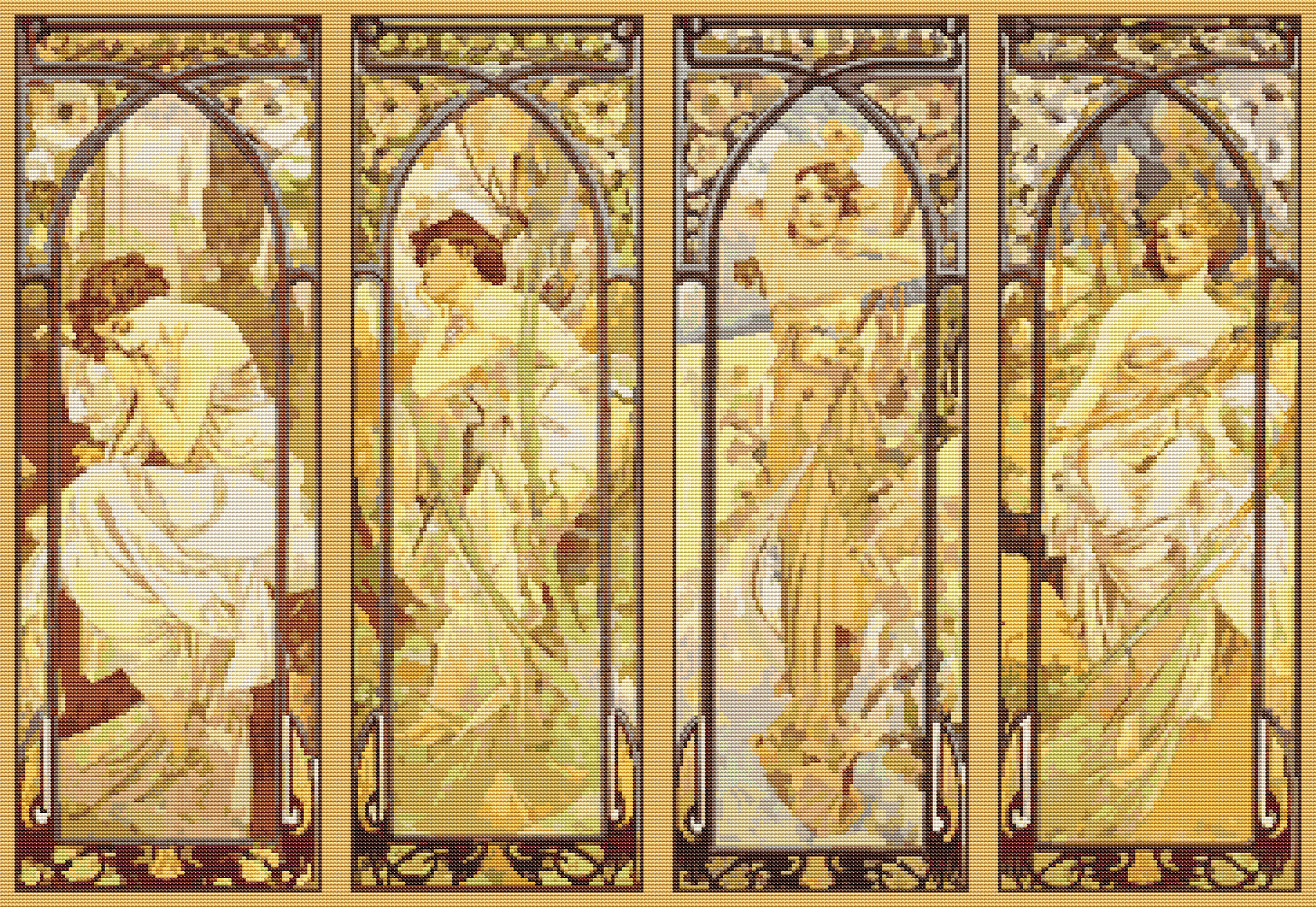 The Times of the Day Cross Stitch Pattern by Alphonse Mucha