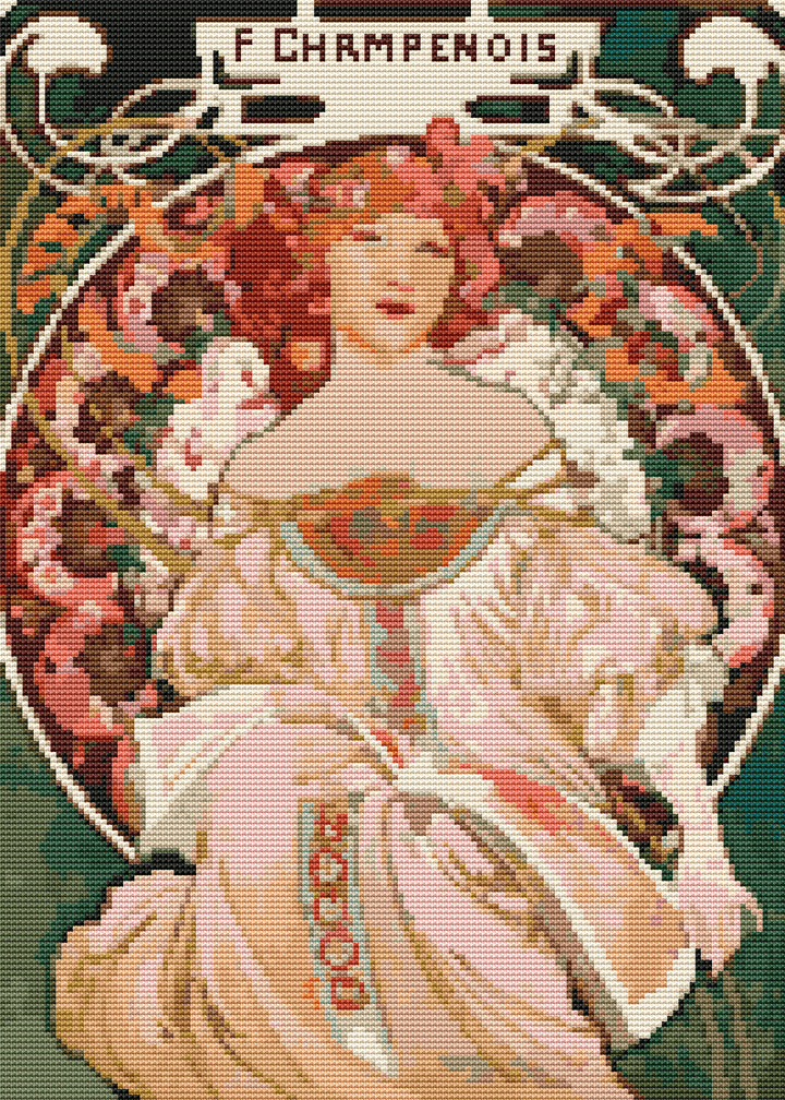 Champenois Cross Stitch Pattern by Alphonse Mucha