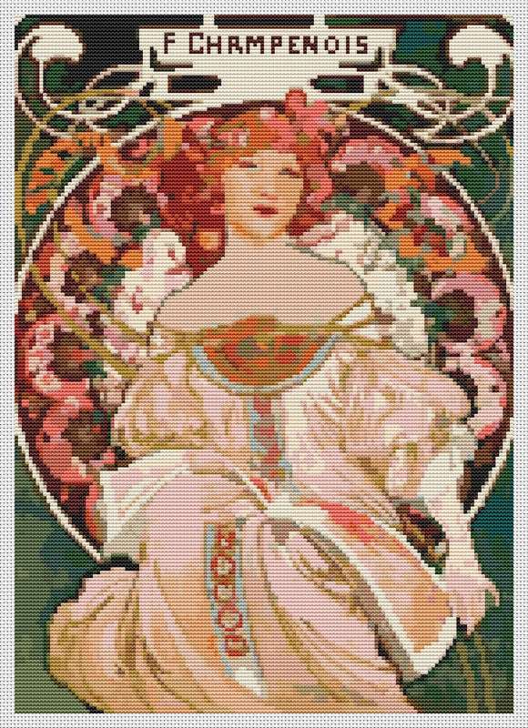 Champenois Counted Cross Stitch Kit | Alphonse Mucha