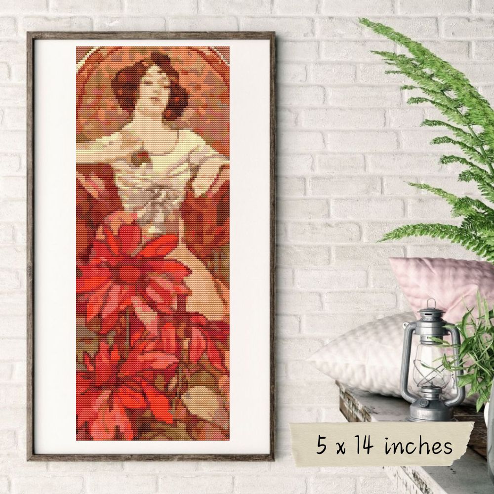 Ruby Cross Stitch Pattern | Alphonse Mucha