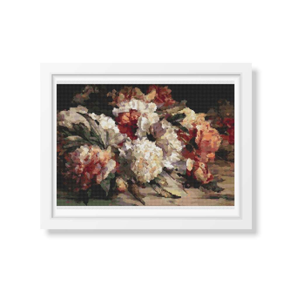 Peonies Cross Stitch Pattern | William Jabez Muckley