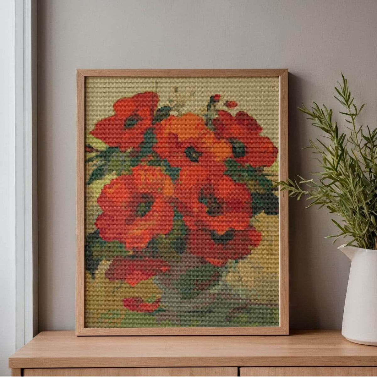 Poppies in a Vase Cross Stitch Pattern