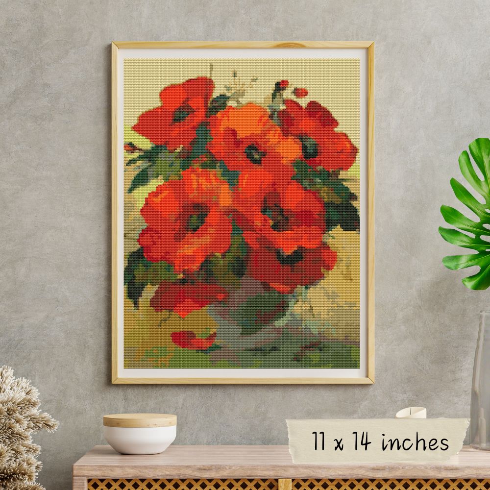 Poppies in a Vase Cross Stitch Pattern | William Jabez Muckley