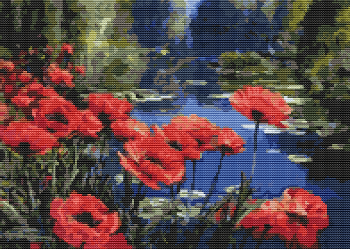 Poppies by the Pond Cross Stitch Kit - Premium Cross Stitch Kit - William Jabez Muckley