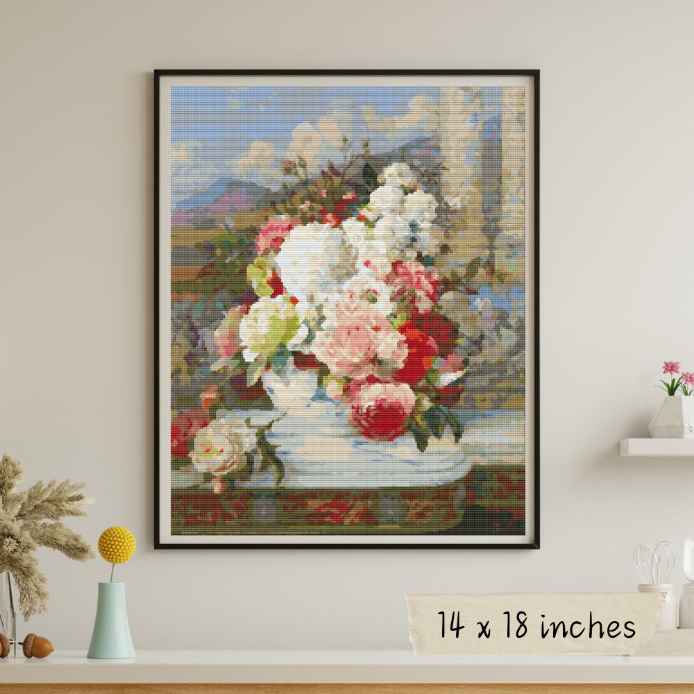 Roses on a Marble Ledge Cross Stitch Kit | William Jabez Muckley