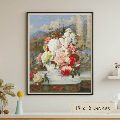 Roses on a Marble Ledge Cross Stitch Pattern
