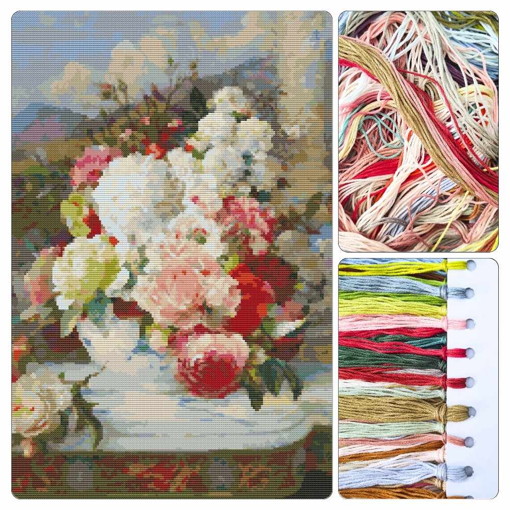 Roses on a Marble Ledge Cross Stitch Kit