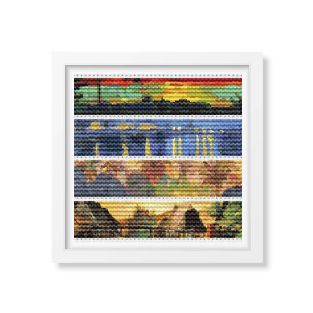 Panel Series featuring Landscapes Cross Stitch Pattern | Size: 2 x 10 inches per panel | The Art of Stitch