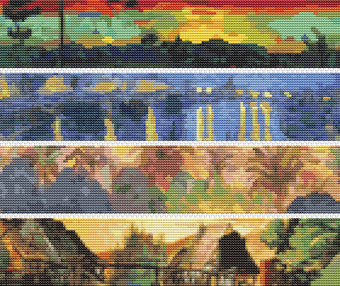 Panel Series featuring Landscapes Cross Stitch Pattern | Size: 2 x 10 inches per panel | The Art of Stitch