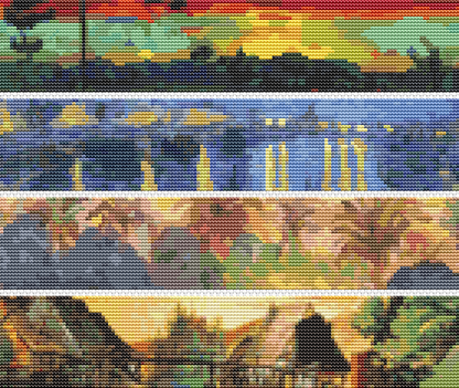 Panel Series featuring Landscapes Cross Stitch Pattern | Size: 2 x 10 inches per panel | The Art of Stitch