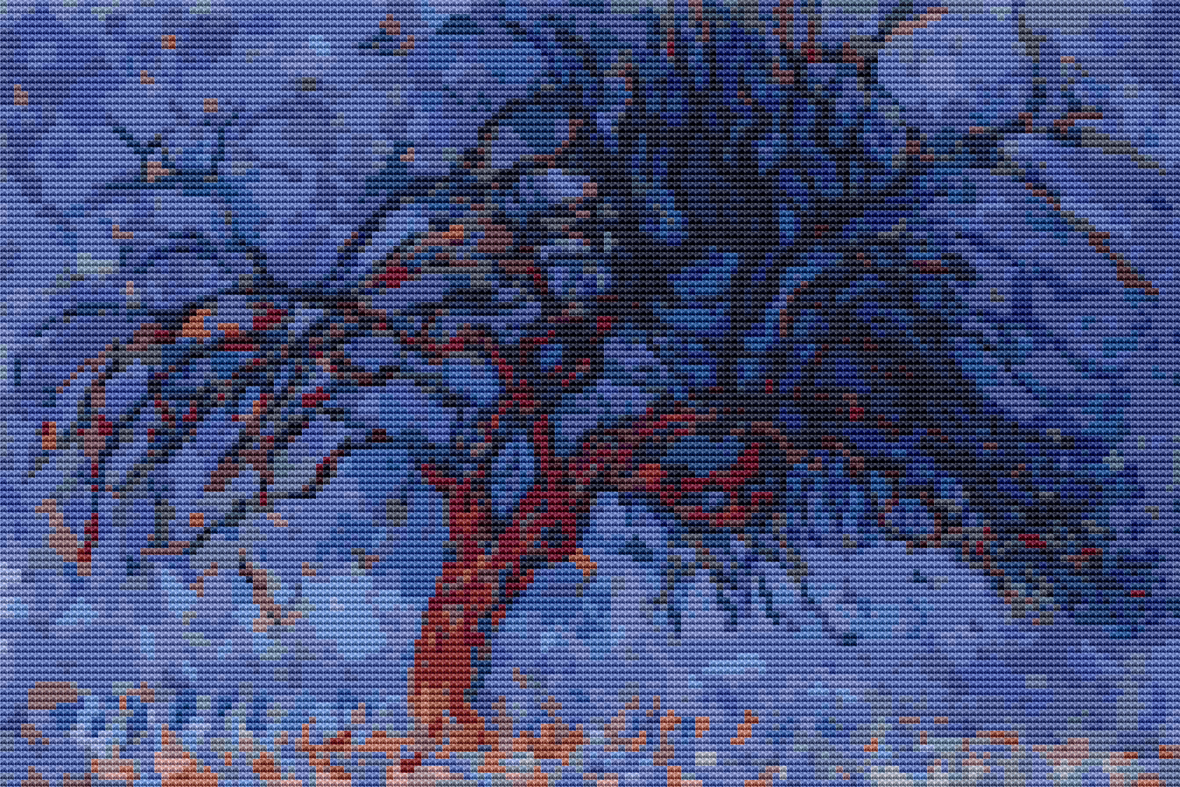 Evening Red Tree Cross Stitch Pattern | Piet Mondrian