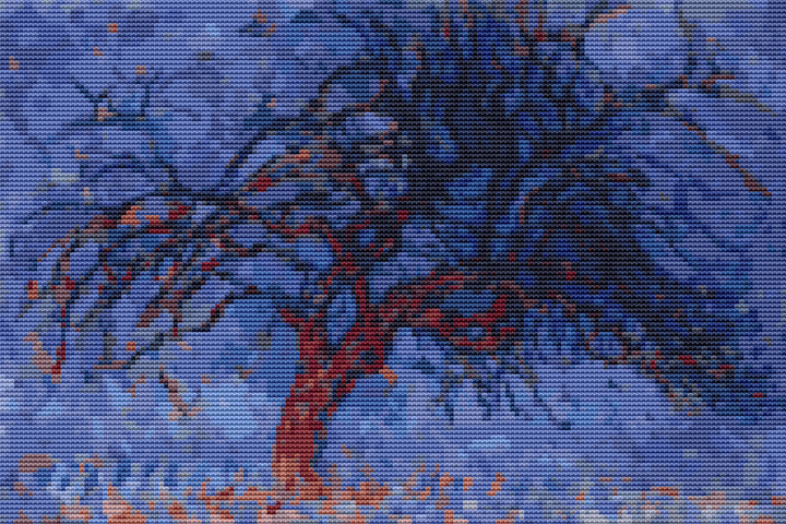 Evening Red Tree Cross Stitch Kit | Piet Mondrian