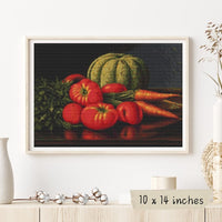 Still Life with Cantaloupe, Tomatoes, and Carrots Cross Stitch Kit - Premium Cross Stitch Kit - Levi Wells Prentice