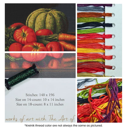 Still Life with Cantaloupe, Tomatoes, and Carrots Cross Stitch Kit | Levi Wells Prentice