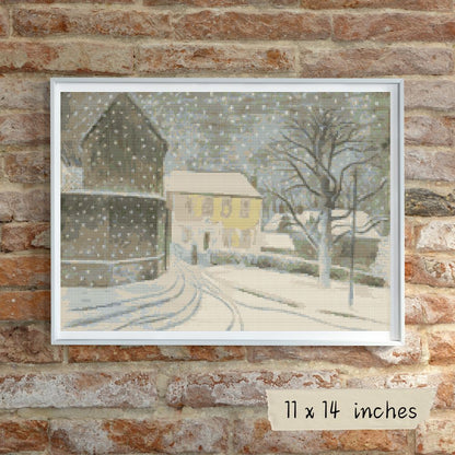 Halstead Road in Snow Cross Stitch Pattern | Eric Ravilious