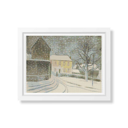 Halstead Road in Snow Cross Stitch Pattern | Eric Ravilious