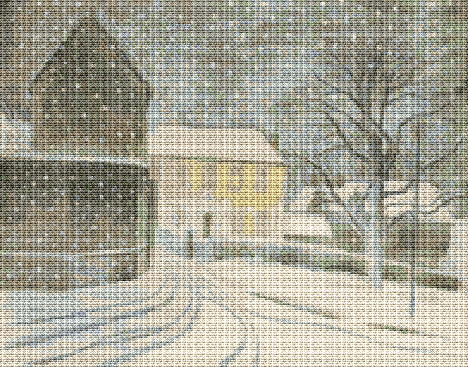 Halstead Road in Snow Cross Stitch Pattern | Eric Ravilious