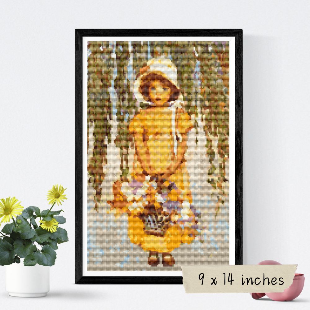 Girl with Posies Cross Stitch Pattern | Jessie Willcox Smith