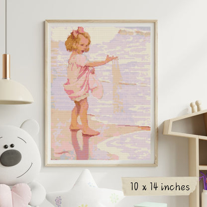 Young Girl in the Ocean Surf Cross Stitch Pattern | Jessie Willcox Smith