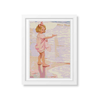 Young Girl in the Ocean Surf Cross Stitch Pattern | Jessie Willcox Smith