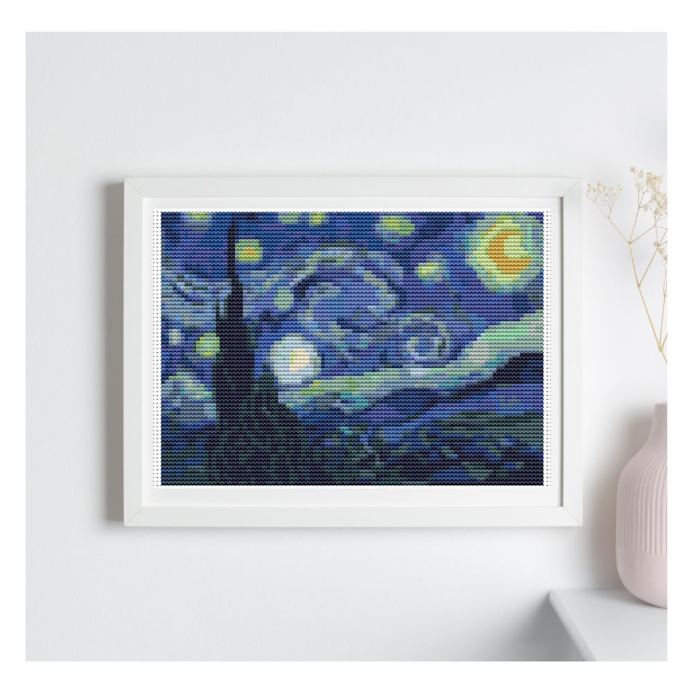 The Starry Night Mini Counted Cross Stitch Pattern | Vincent Van Gogh