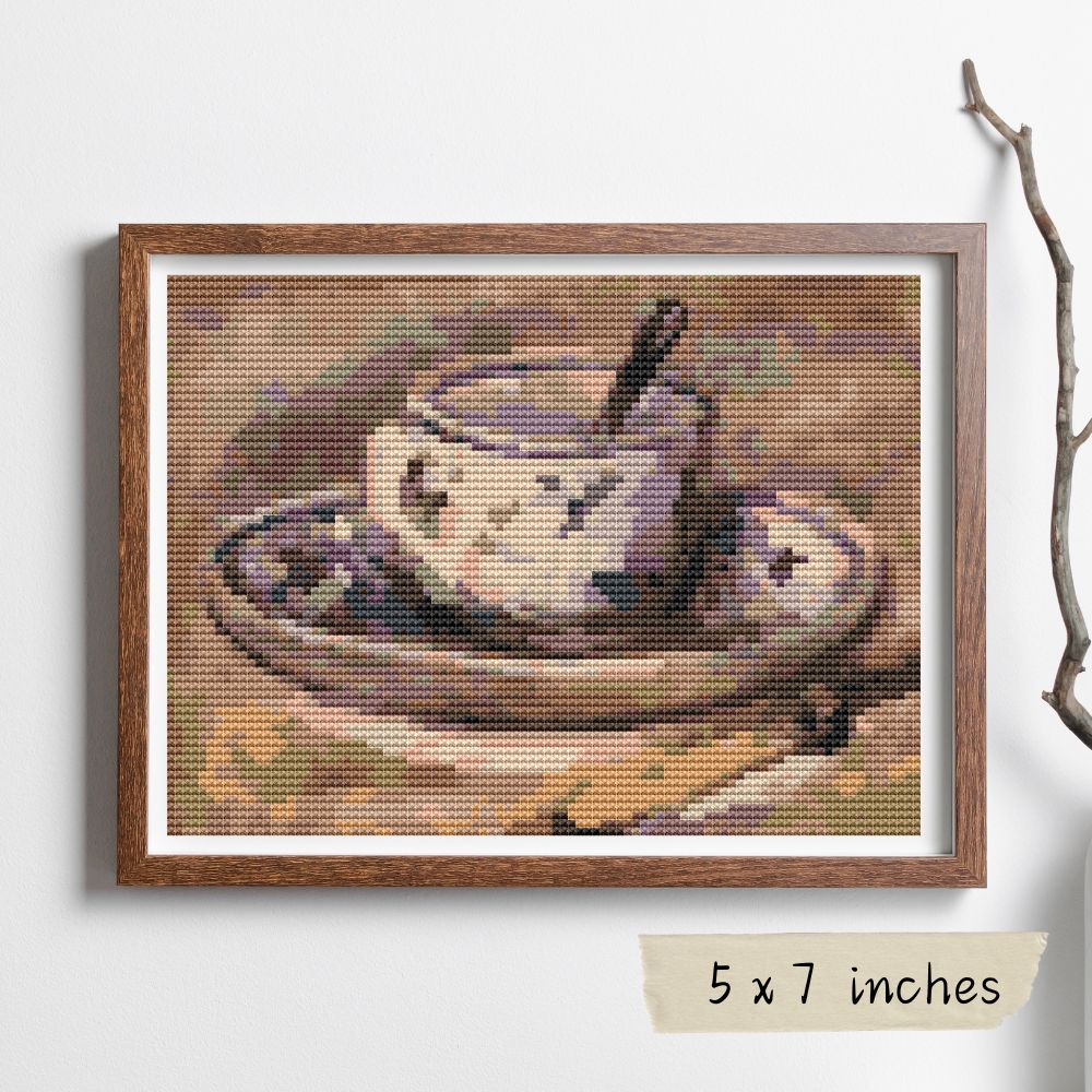 Still Life of Coffee Mini Cross Stitch Pattern | Pierre-Auguste Renoir