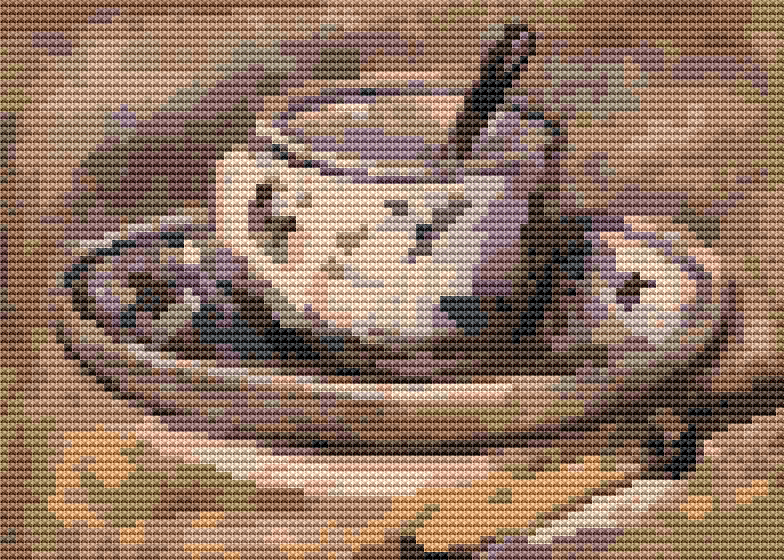 Still Life of Coffee Mini Cross Stitch Pattern by Pierre - Auguste Renoir