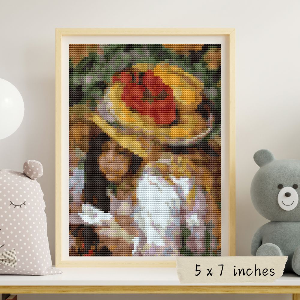 Two Young Girls Reading Mini Cross Stitch Pattern | Pierre-Auguste Renoir