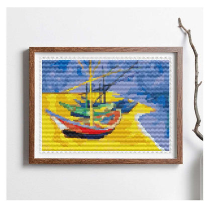 Boats on a Beach Mini Counted Cross Stitch Kit | Vincent Van Gogh