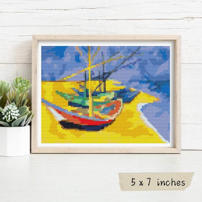 Boats on a Beach Mini Cross Stitch Pattern