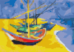 Boats on a Beach Mini Cross Stitch Pattern by Vincent Van Gogh