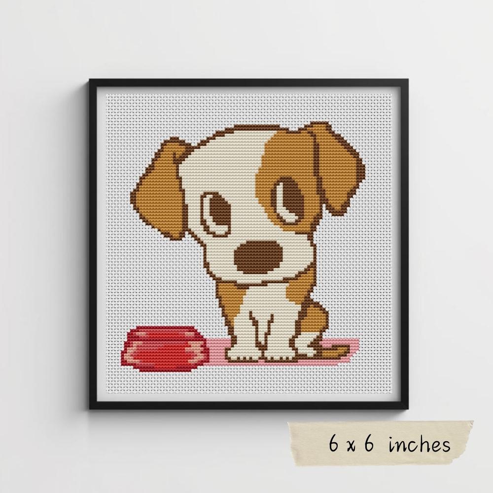 Puppy Chow Time Mini Cross Stitch Kit