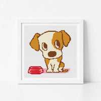 Puppy Chow Time Mini Cross Stitch Kit - Mini Cross Stitch Kit - The Art of Stitch