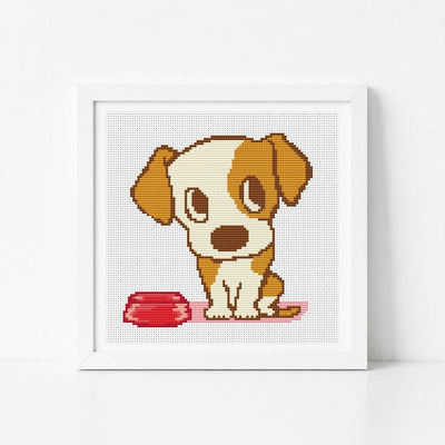 Puppy Chow Time Mini Cross Stitch Pattern
